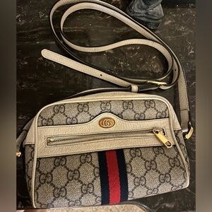 Gucci Beige and Black GG Crossbody Bag with Red Stripe
